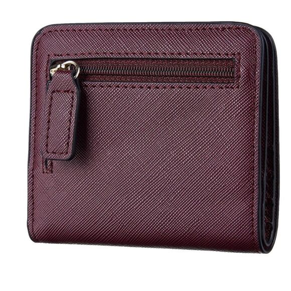 Wine Red Leather Compact Wallet - Picture 1 of 5